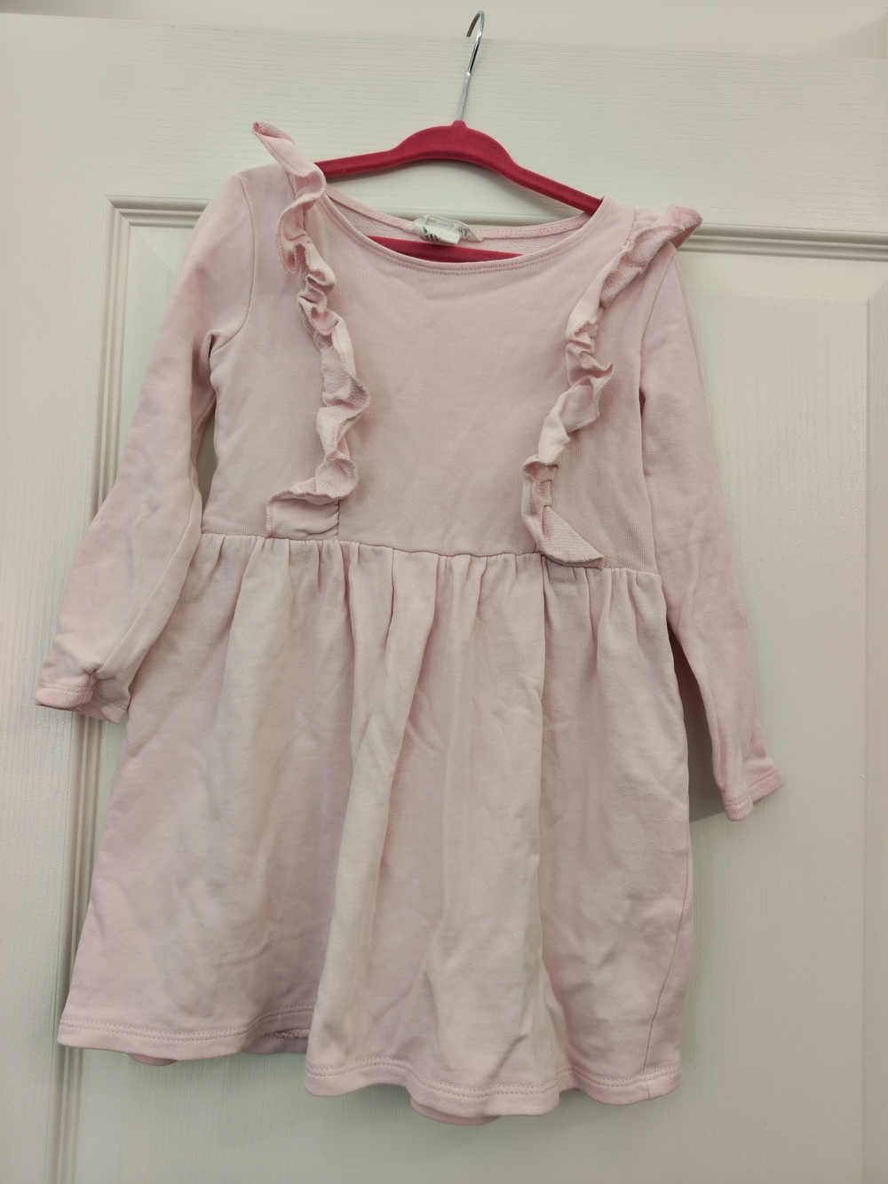 Vintage Y2K H&M Light Pink Ruffle-Trim Long Sleeve Dress for Girls